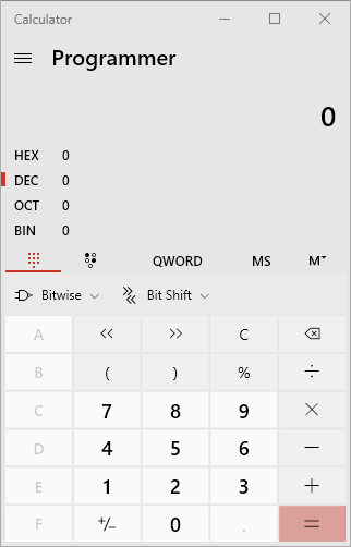 Windows 10 Calculator - Programmer