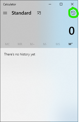 Windows 10 Calculator 
History display button