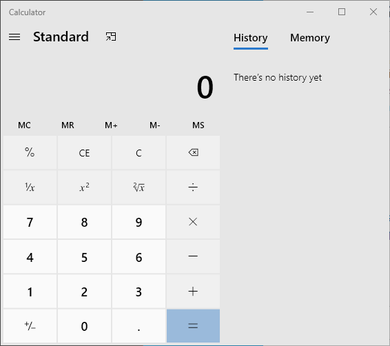 Windows 10 Calculator 
History and Memory pane