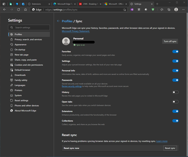 Microsoft Edge device synchronization