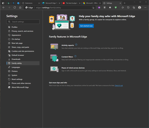 Microsoft Edge family safety