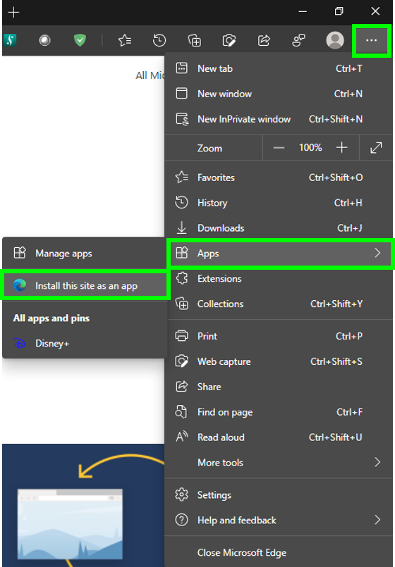Microsoft Edge website as an app