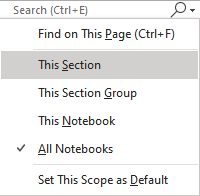 Search options in OneNote