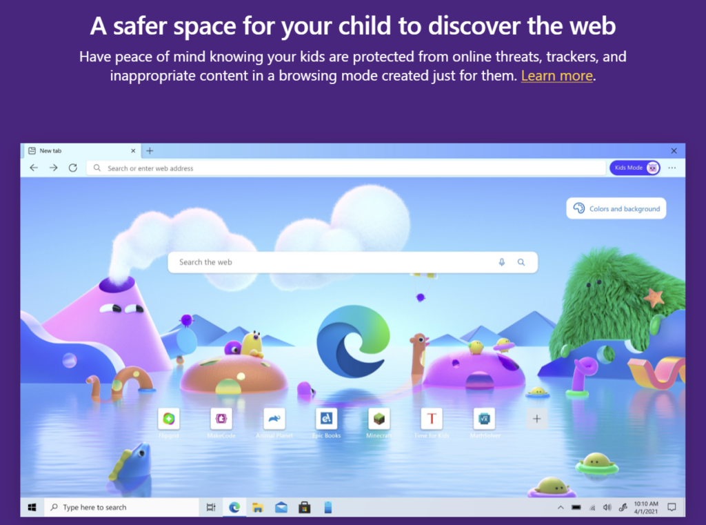 Microsoft Edge kids mode