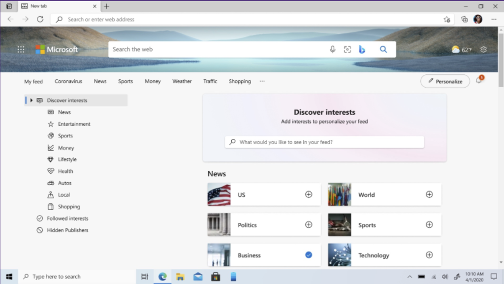 Microsoft Edge personalized news