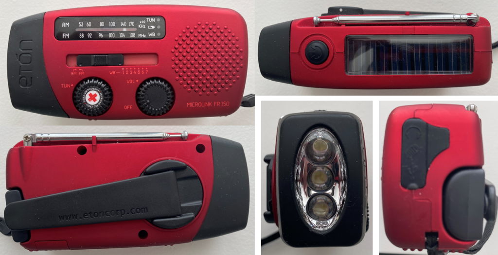 Portable lighting
Hand-crank flashlight
Weather Radio
Solar
Cell Charger