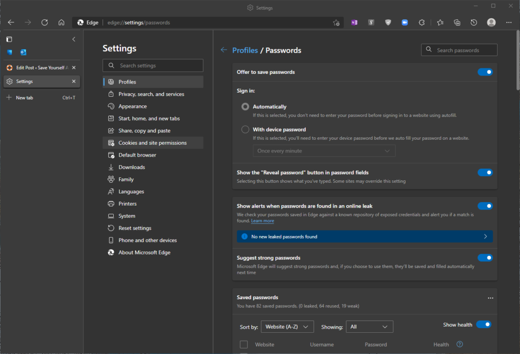 edge manage passwords